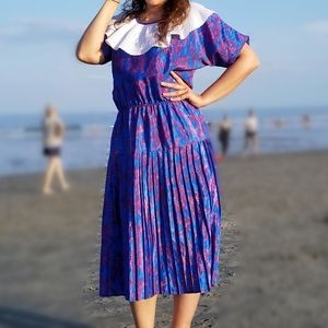 70s Accordian Pleat Dark Academia Puritan Collar Vaporwave Color M L